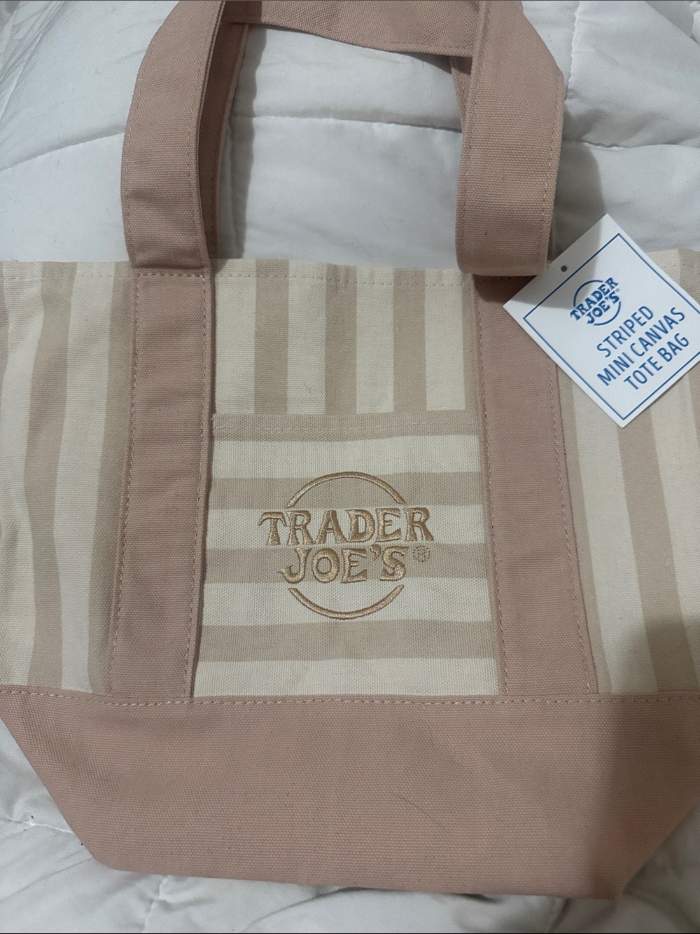 Trader Joe’s Pink Striped Mini Canvas Tote Bag